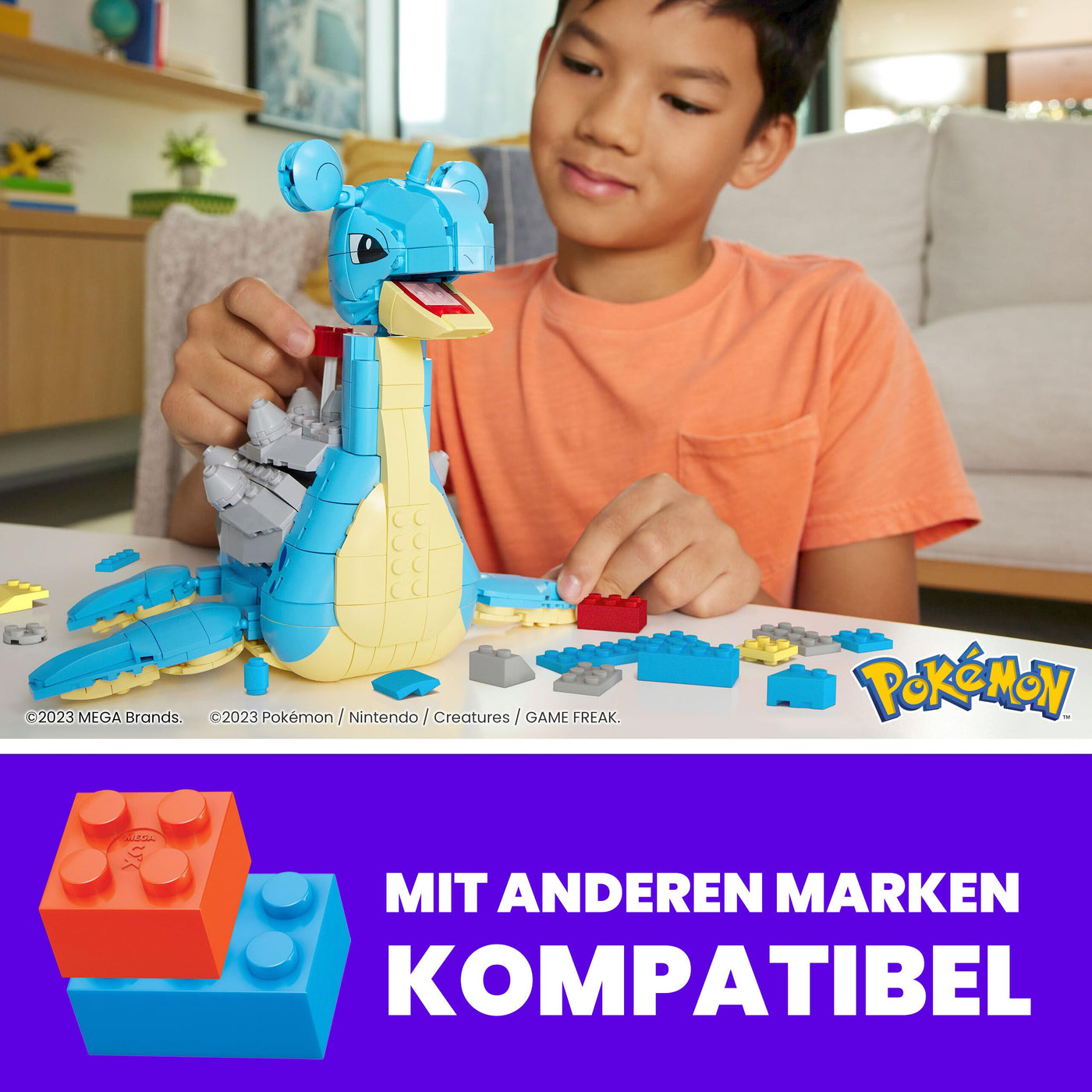 MEGA POKÉMON Lapras - Das gepanzerte Transport-Pokémon (18 cm) im 527-teiliges Bauset mit Kurbelmechanismus in der lizenzierten Sammleredition, HKT26