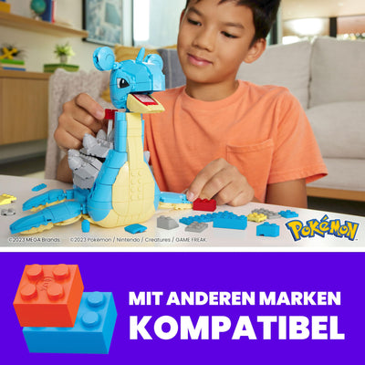MEGA POKÉMON Lapras - Das gepanzerte Transport-Pokémon (18 cm) im 527-teiliges Bauset mit Kurbelmechanismus in der lizenzierten Sammleredition, HKT26