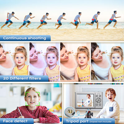 Digitalkamera Kinder Kompaktkamera kinderkamera, 1080P FHD 56MP Fotoapparat Digitalkamera Vintage Mini Fotos für Kinder Teenager Studenten Anfänger, 2 * Batterien, 32 GB (Silber)