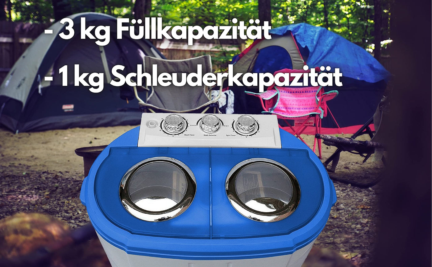 Steinborg Mini Waschmaschine mit Schleuder | 2 Kammern | Waschautomat bis 3 KG | Schleuderkammer bis 1 Kg | Reisewaschmaschine | Miniwaschmaschine | Camping Mobile Toploader, Grau/ Weiß