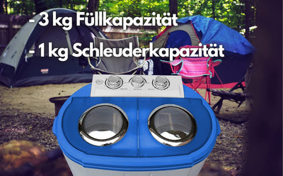 Steinborg Mini Waschmaschine mit Schleuder | 2 Kammern | Waschautomat bis 3 KG | Schleuderkammer bis 1 Kg | Reisewaschmaschine | Miniwaschmaschine | Camping Mobile Toploader, Grau/ Weiß