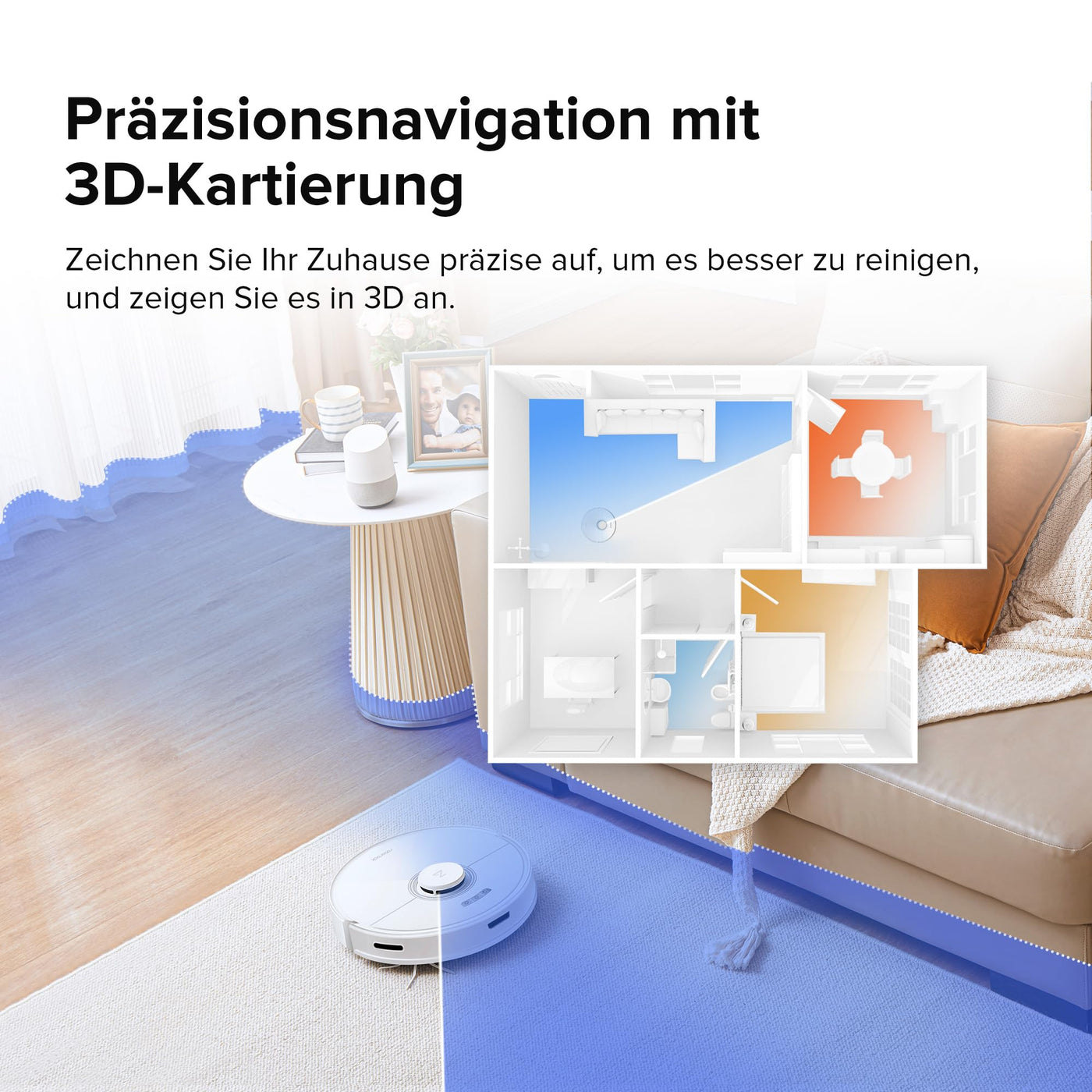 roborock Q7 Max Saugroboter mit Vollgummibürste, 4200Pa Saugkraft, Staubsauger Wischroboter PreciSense-LiDAR-Navigation & 3D Mapping, Teppiche, Tierhaare, App/Alexa (Weiß)