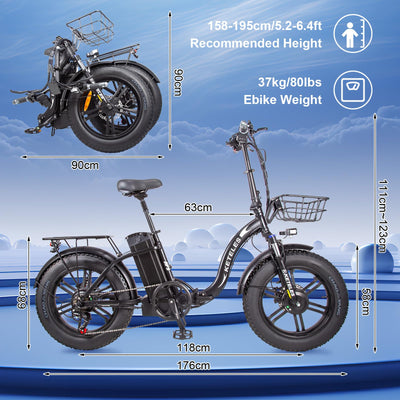 KETELES Klapprad E Bike mit Doppelmotor, 20"×4.0 Elektro Cityräder Faltbar, 48V 35Ah E-Bike Erwachsene, Elektrofahrrad für Herren und Damen, Hydraulische Scheibenbremsen (Schwarz)