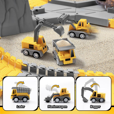 Autorennbahn ab 3 4 5 6 7 8 Jahre, 264 Stück 5 Cars Bagger Spielzeug Autorennbahn Rennbahn 2 Glow Elektroautos,3 Bauwagen,Flexibles DIY Gleis-Set Flexible Track Kran Spiele
