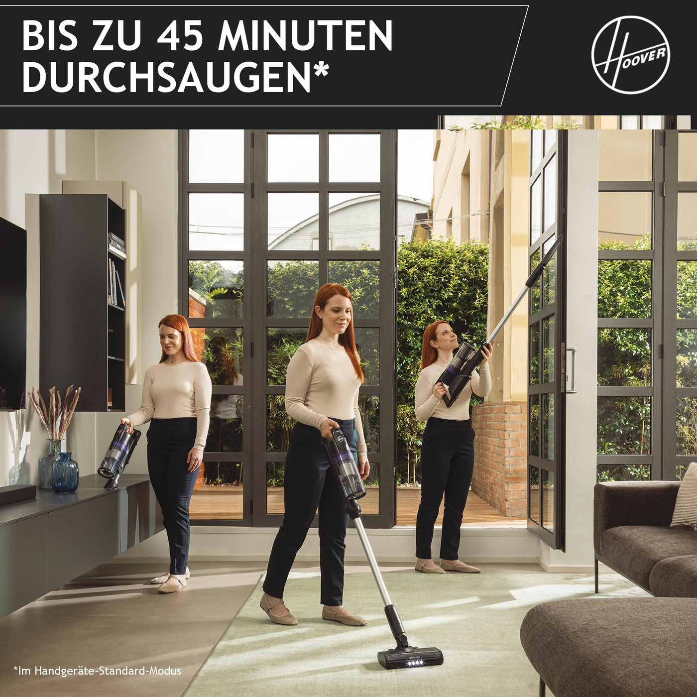 Hoover HF1 Plus [HF1PZ10H] Akku Staubsauger kabellos mit XL Staubbehälter & LED, bis zu 45min Laufzeit, für alle Bodenarten, Anti Twist gegen Haarverwicklung, Akkusauger mit Parkfunktion, 0.7L