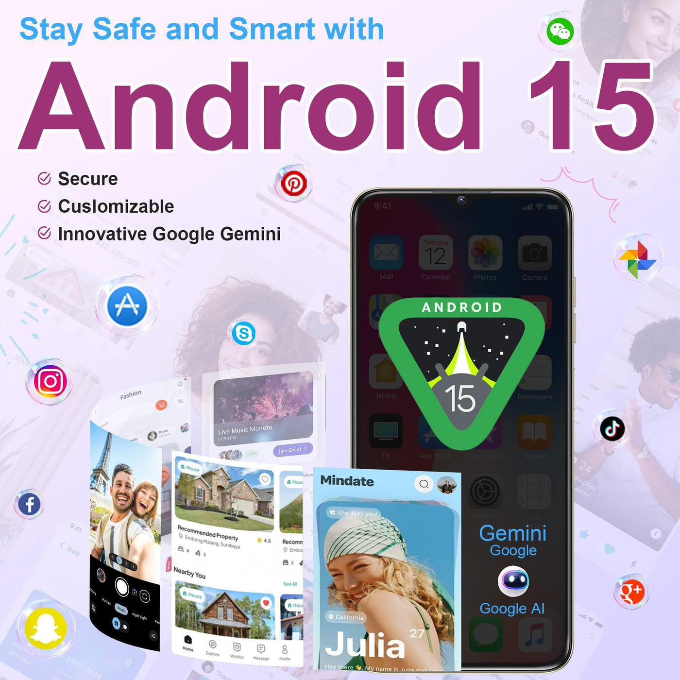 OUKITEL C1 Pro Handy Ohne Vertrag Android 15, 16GB+256GB/1TB Smartphone Ohne Vertrag, 5150mAh Handys, 6.52" HD+, 13MP Kamera Simlockfreie Handys, Gemini AI/Dual 4G SIM 3 Steckplatz/Fingerprint