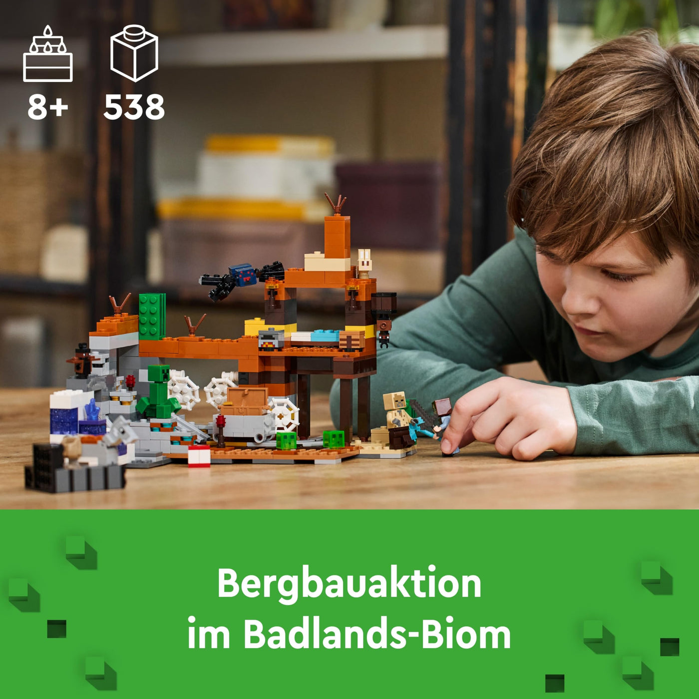 LEGO Minecraft Die Mine in den Badlands -Interaktives Spielzeug mit Forscher-, Creeper- und Spinnen Figuren sowie einer TNT-Explosionsfunktion - Gamer Geschenk für Jungen & Mädchen ab 8 Jahren - 21263