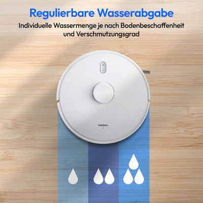 MEDION Saugroboter mit Lasernavigation und Wischfunktion X41 SW (Starke 8000Pa Saugkraft, 2in1 Roboterstaubsauger, präzise Kartenerstellung, Go & No Go Bereiche, mehrere Etagen)