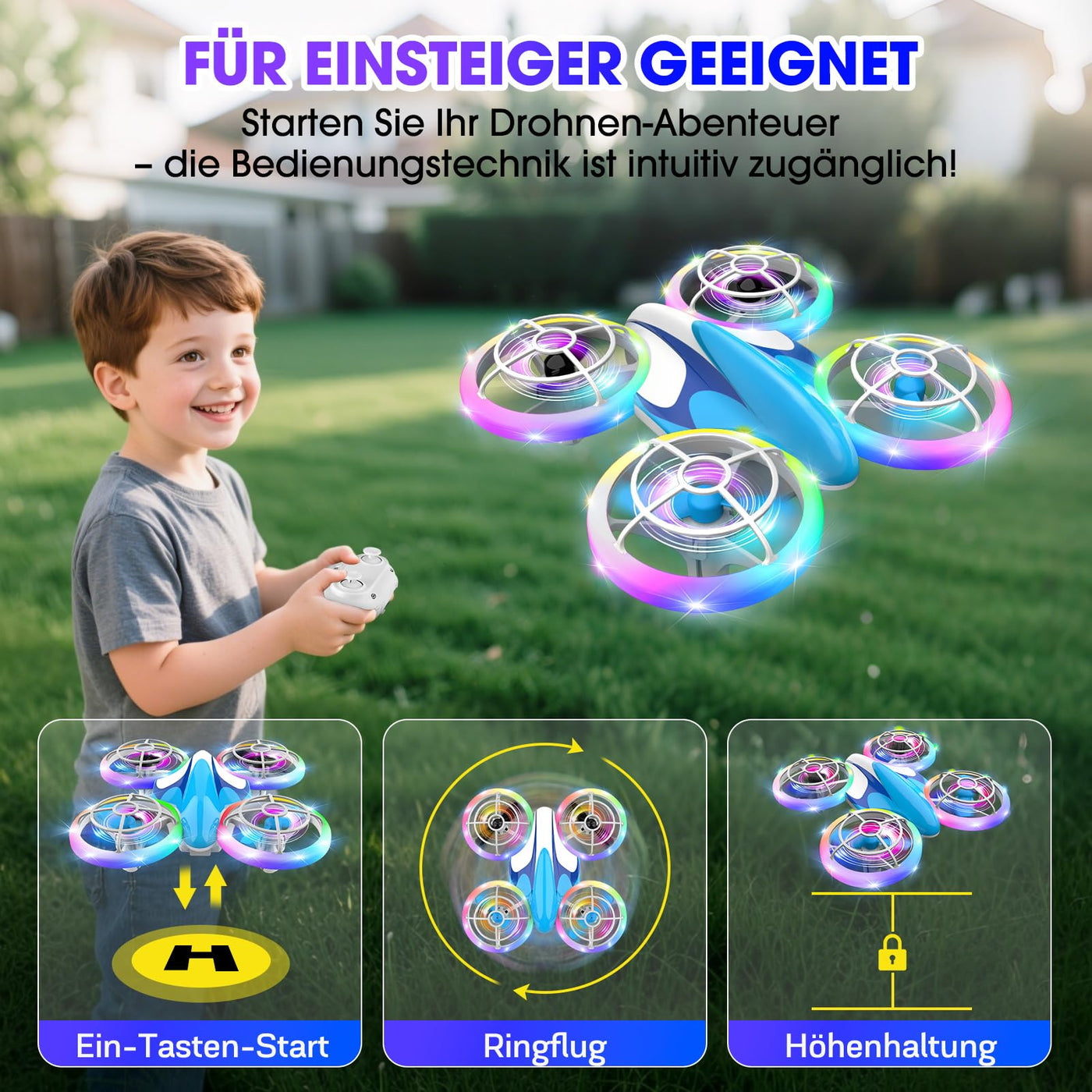 Nigecue Mini Drohne für Kinder Spielzeug ab 6 7 8 9 10+ Jahre, RC Flugzeug Drone mit 3 Akkus, 360°Flips, LED Lichter für Indoor Outdoor, Geschenk für Anfänger Jungen Mädchen