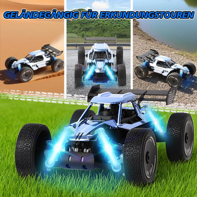 BuzzoXerex 1:18 Ferngesteuertes Auto, 2.4GHz RC Offroad Auto, 2WD 15KM/H RC Buggy mit Sprühfunktion LED-Leuchten, 60 Min Spielzeit, Spielzeugauto Geschenk für Kinder ab 6 7 8 Jahre (Blau)