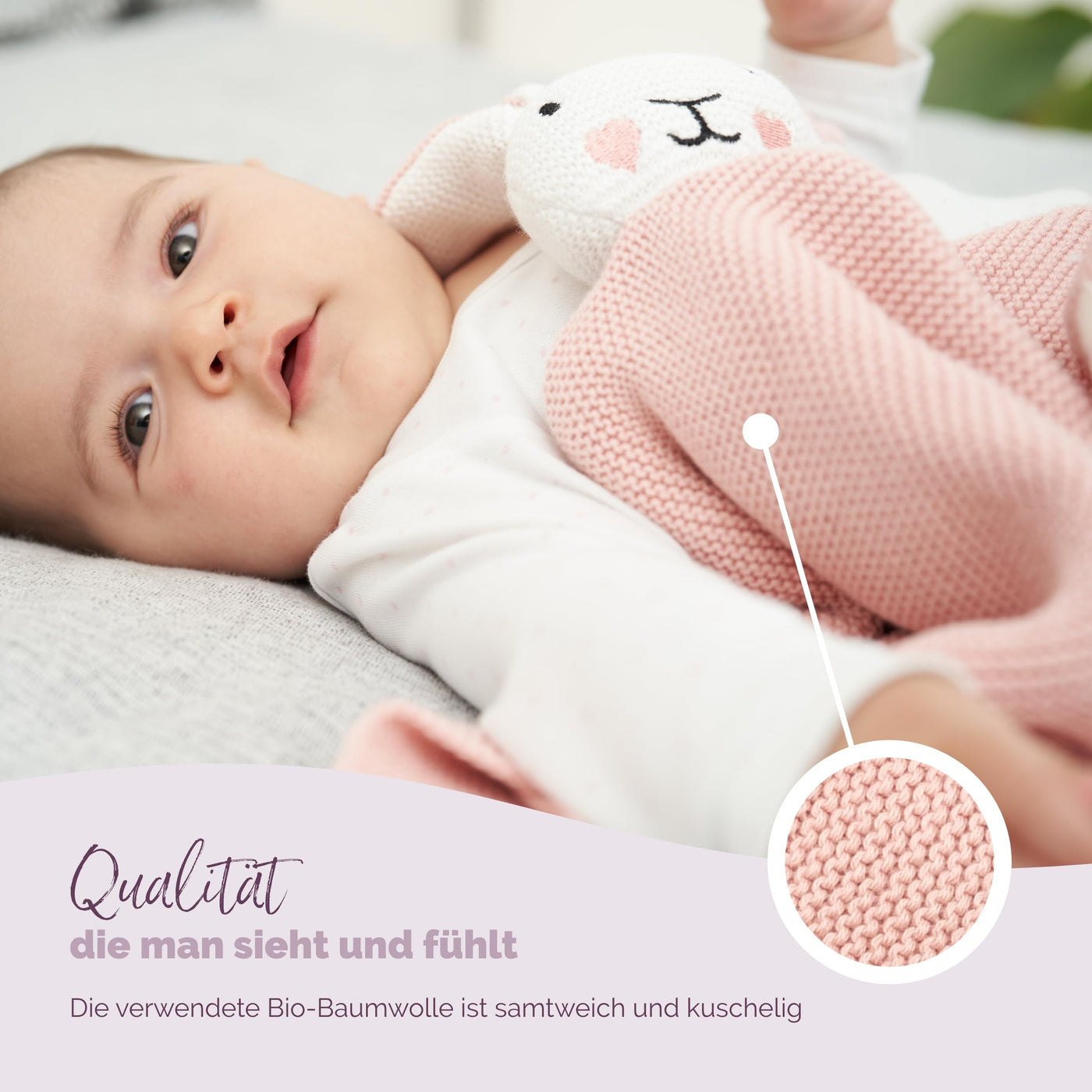 Livella Kuscheltuch „Hase“ mit Söckchen - Reine Bio-Baumwolle – Premium Schmusetuch, Kuscheldecke, Schmusedecke, Strickdecke - Samtweich & atmungsaktiv - Oeko-TEX® Standard 100 und GOTS Zertifiziert