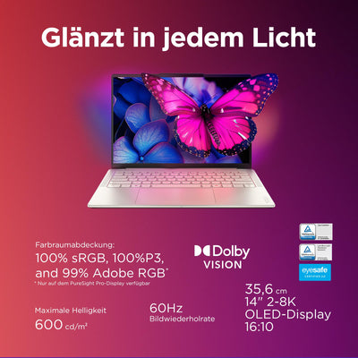 Lenovo Yoga Slim 7i Aura Edition Laptop | Copilot+PC | 14" WUXGA OLED | Intel Core Ultra 7 | 16GB RAM | 512GB SSD | Intel Arc Grafik | Win11 | QWERTZ | Seashell | 3 Jahre Garantie Exklusiv bei Amazon