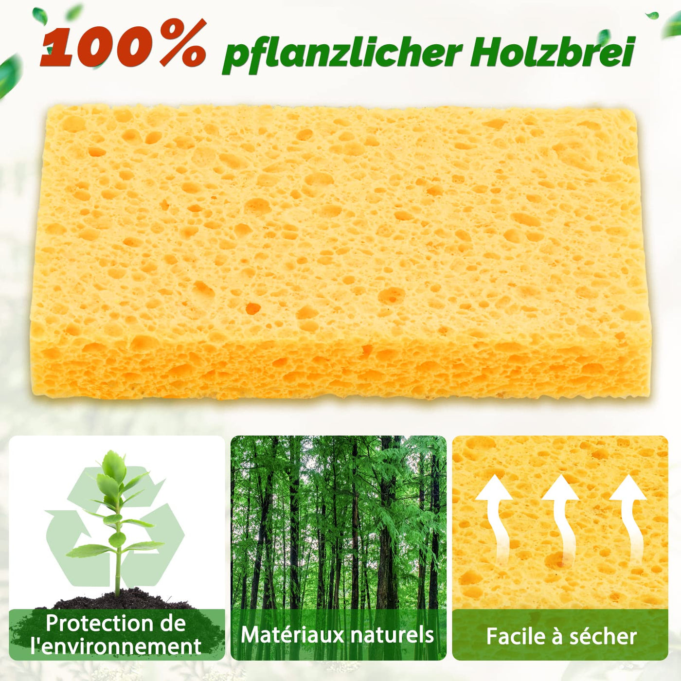 10 Stück Putzschwamm - 100 % natürliche Zellulose Küchenschwamm kratzfest wiederverwendbar komprimiert Reinigungsschwämme für Küche und Bad (Gelb)