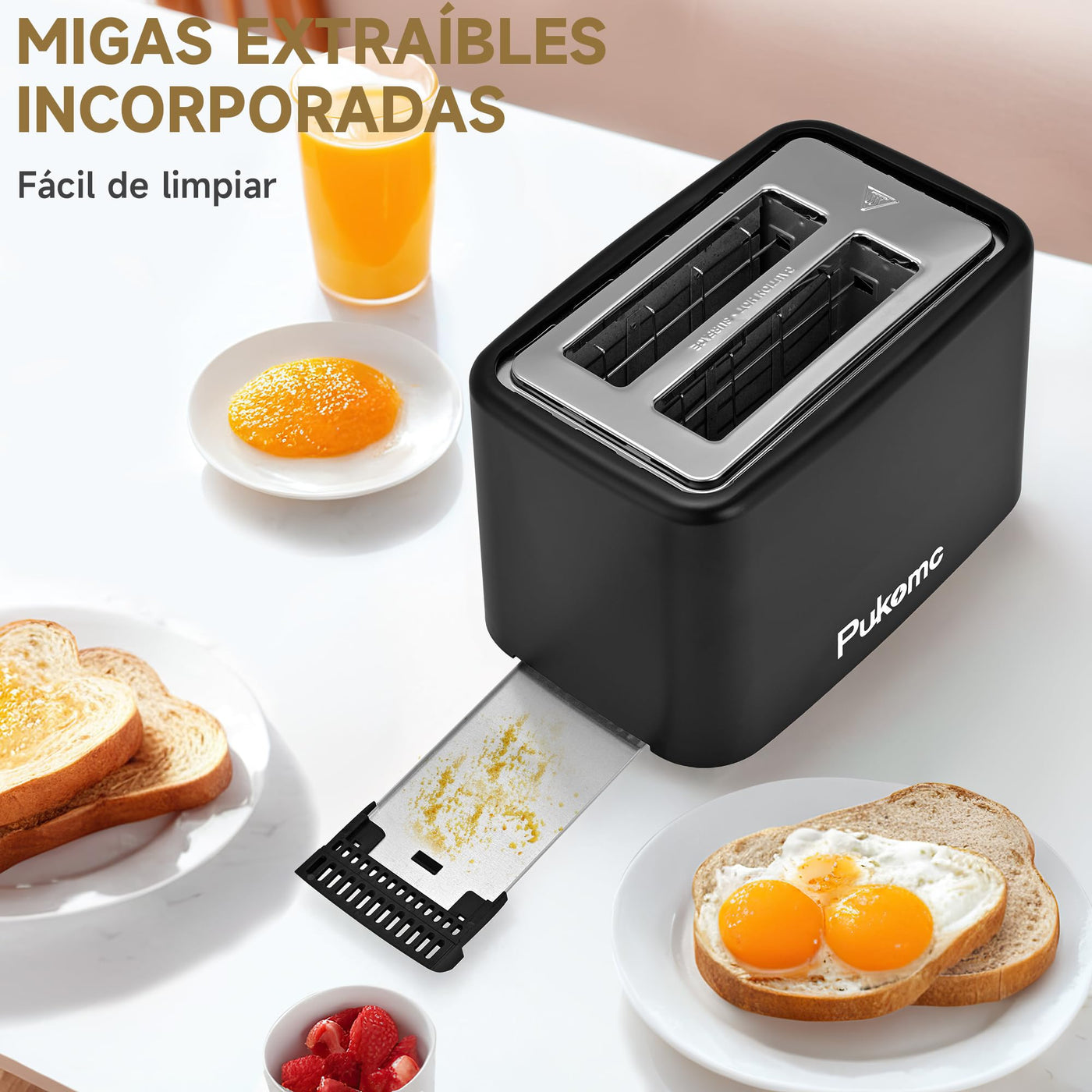 Pukomc toaster,2 scheiben Retro extra breite Toastschlitze 3,3 cm Schlitzen Extra Wide Slot Toaster mit herausnehmbarer Krümelschale,6 Bräunungsstufen,3 Hauptfunktionen, schwar