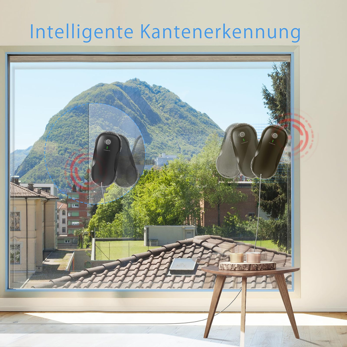 Tosima W2 Fensterputzroboter 3800PA, Fensterputzer Elektrisch- mit Dreifachem Sicherheitssystem, Intelligenter Navigation, Fernbedienung, für Alle Glatten Oberflächen, mit 12 Tüchern （6 Paare）