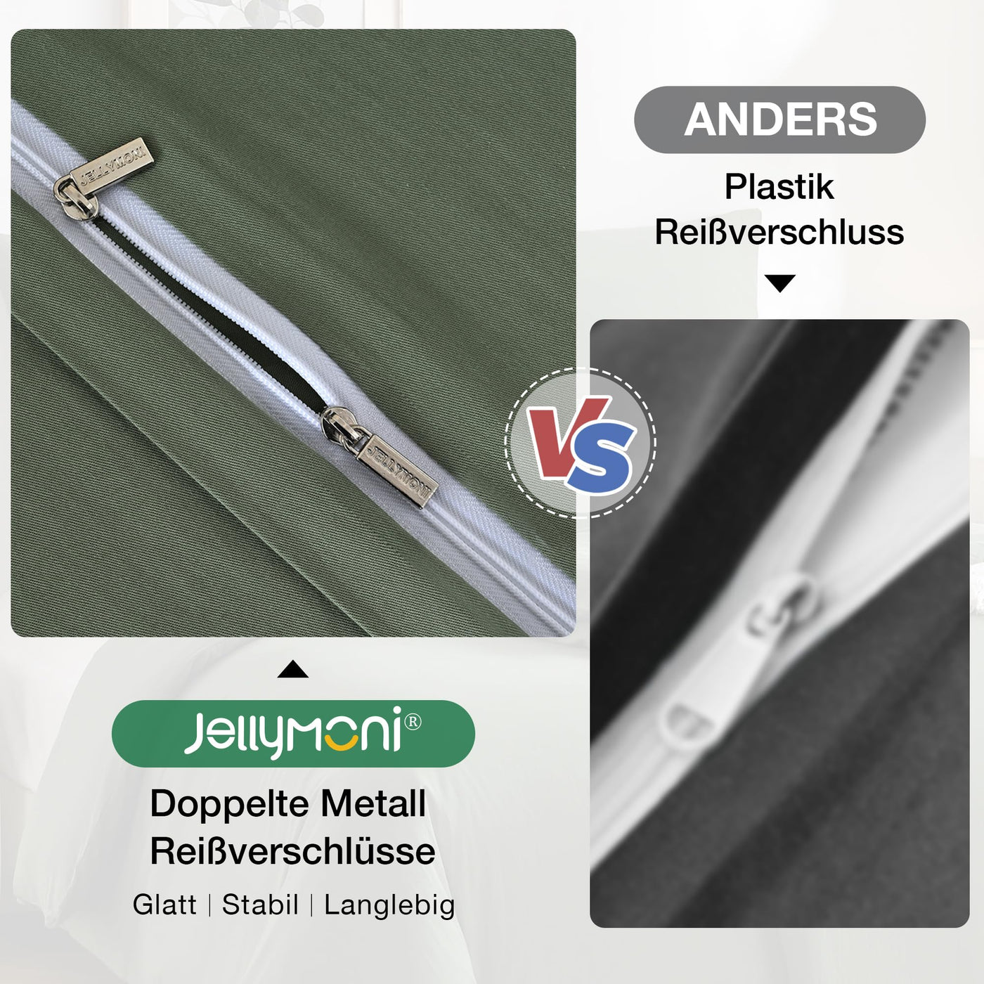 JELLYMONI Bettwäsche 135x200 Baumwolle 4-Teilig Bettwäsche-Sets Grün Oeko-Tex 100% Gewaschene Baumwolle 2 Bettbezüge mit Reißverschluss und 2 Kissenbezüge 40X80 mit Umschlag Weich 4tlg. Bettwäsche