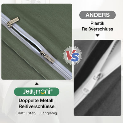 JELLYMONI Bettwäsche 135x200 Baumwolle 4-Teilig Bettwäsche-Sets Grün Oeko-Tex 100% Gewaschene Baumwolle 2 Bettbezüge mit Reißverschluss und 2 Kissenbezüge 40X80 mit Umschlag Weich 4tlg. Bettwäsche