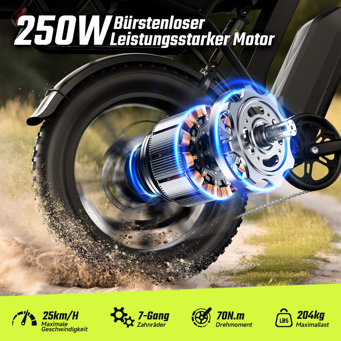 SISIGAD E Bikes Mountainbike Fatbike 20 Zoll Elektrofahrrad Herren Damen Elektro Fahrrad mit LCD Display und App, E Fatbike 36V 13Ah Batterie 250W Motor 25km/h E Fahrrad