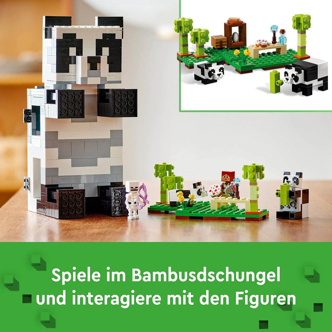LEGO 21245 Minecraft Das Pandahaus Set, bewegliches Panda-Spielzeug-Haus mit Tier-Figuren und Skelett, Spielzeug für Jungen und Mädchen ab 8 Jahren