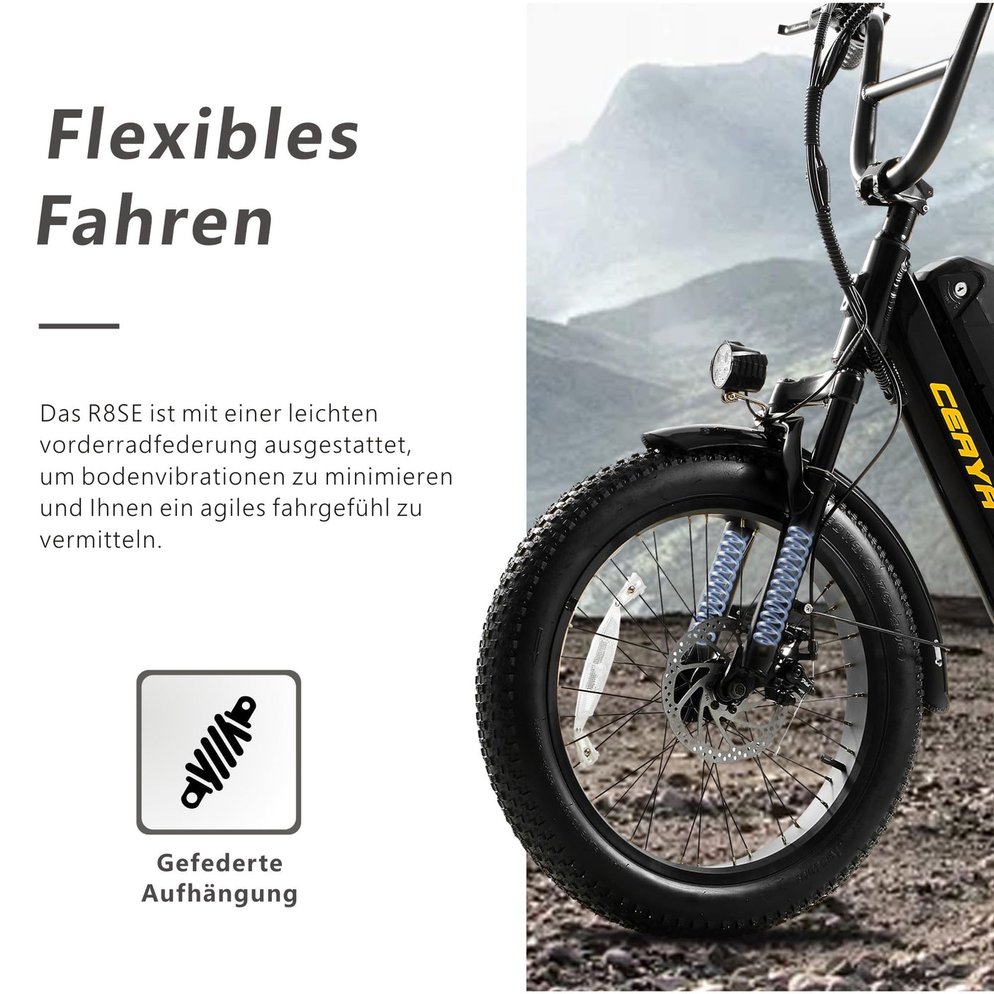 CEAYA Elektrofahrrad 20 Zoll Pedelec Aluminium Ebike Herren Damen Fat E Bike Elektro City Fahrräder mit Akku 15Ah, 3.0" Fat Tires,Gabelfederung,LED-Lichter,7 Gang
