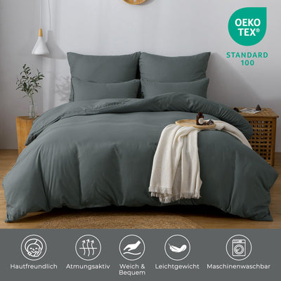 TOCOMOA Bettwäsche 155x220 2teilig Anthrazit, Bettwäsche-Sets Mikrofaser ÖKO-TEX Zertifiziert, Bettbezug und Kissenbezug 80x80cm mit Reißverschluss Weich und Bügelfrei