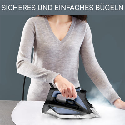 Rowenta Everlast Anticalc Dampfbügeleisen, 2700 W, 45 g/Min. kontinuierliche Dampfabgabe, 220 g/Min. Dampfstoß, Tropfstopp, Antikalk-System, 300 ml Wassertank, schwarz/blau, DW7320