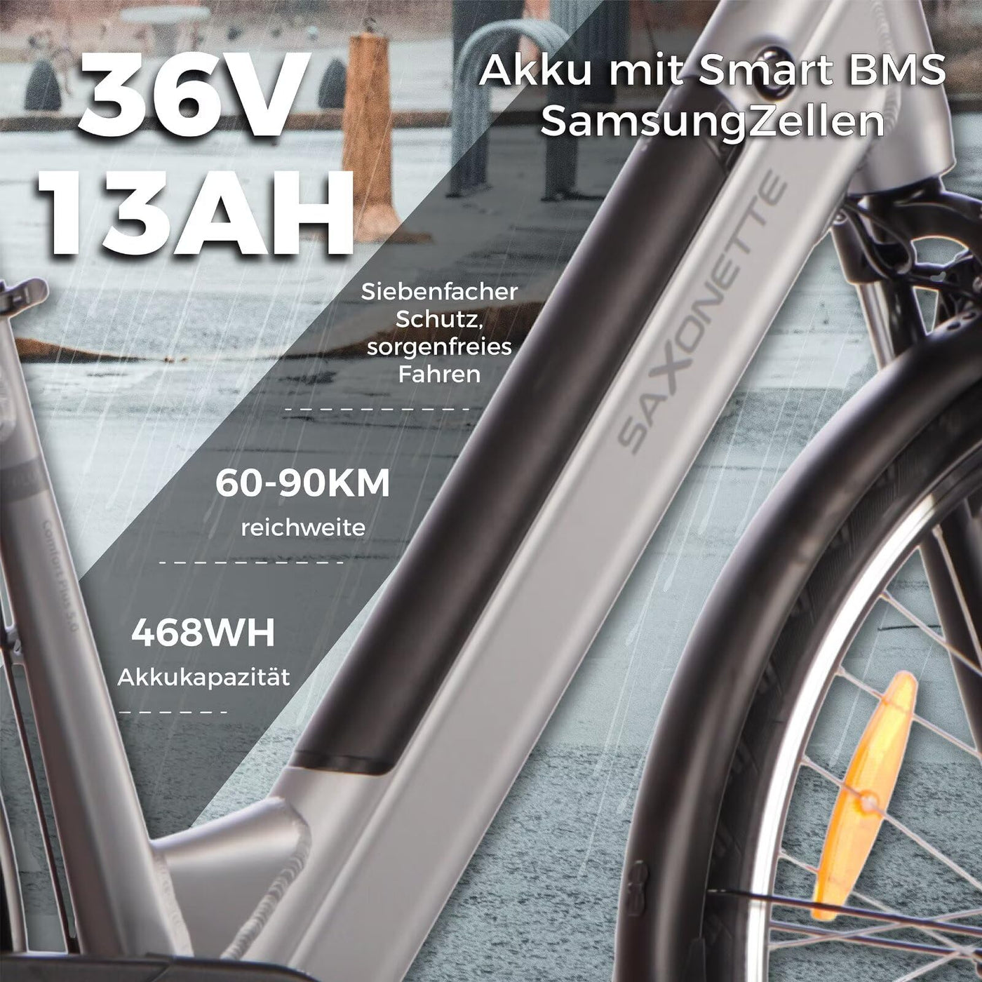 SAXONETTE E Bike Damen 28 Zoll mit Rücktrittbremse und nabenschaltung, Elektro Fahrrad Erwachsene mit 36V 13Ah BMS Akku, 7 Gang Pedelec mit Federgabel, Ebikes mit Gepäckträger für Damen und Herren