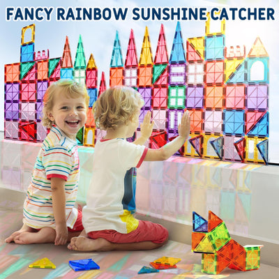 120pcs Magnetische Bausteine Spielzeug mit 2 Magnetfiguren und 2 Autos, Magnetbausteine für 3 4 5 6 7 Jahre kinder, Montessori Magneten Set Spielzeug Geschenk für Kinder ab 4-8 Jahre Junge Mädchen