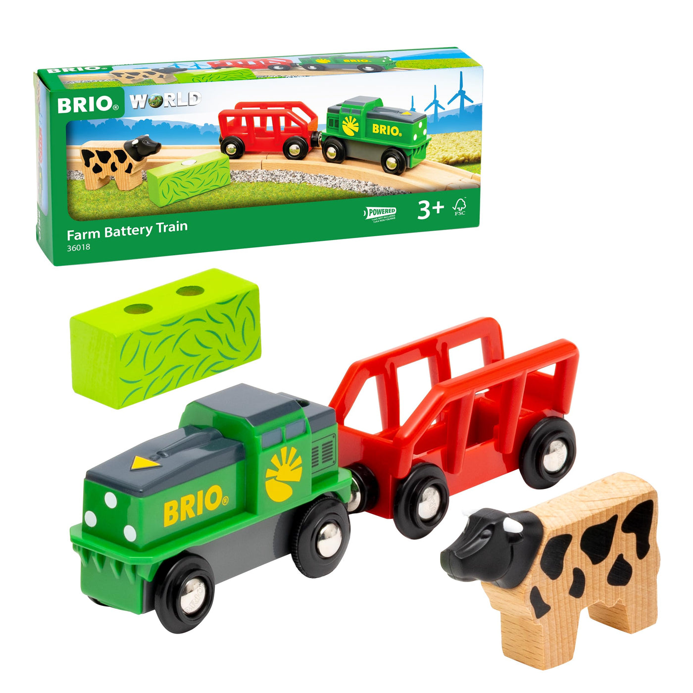 BRIO World - 36018 Bauernhof-Batteriezug - Batteriebetriebener Spielzeugzug für Kinder ab 3 Jahren