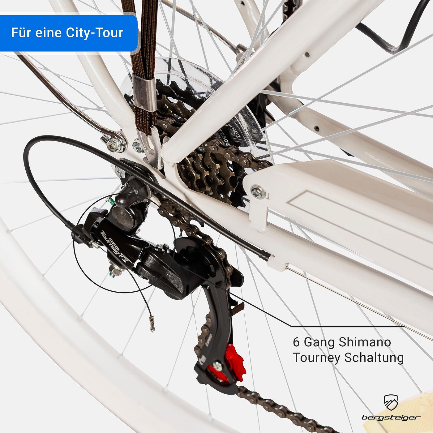 Bergsteiger Marseille 28 Zoll Damenfahrrad, ab 150 cm, Korb aus Rattan, Fahrrad-Licht, Damen-Citybike, Damenrad im Retro-Design«, 6 Gang Shimano Tourney Schaltung, Kettenschaltung