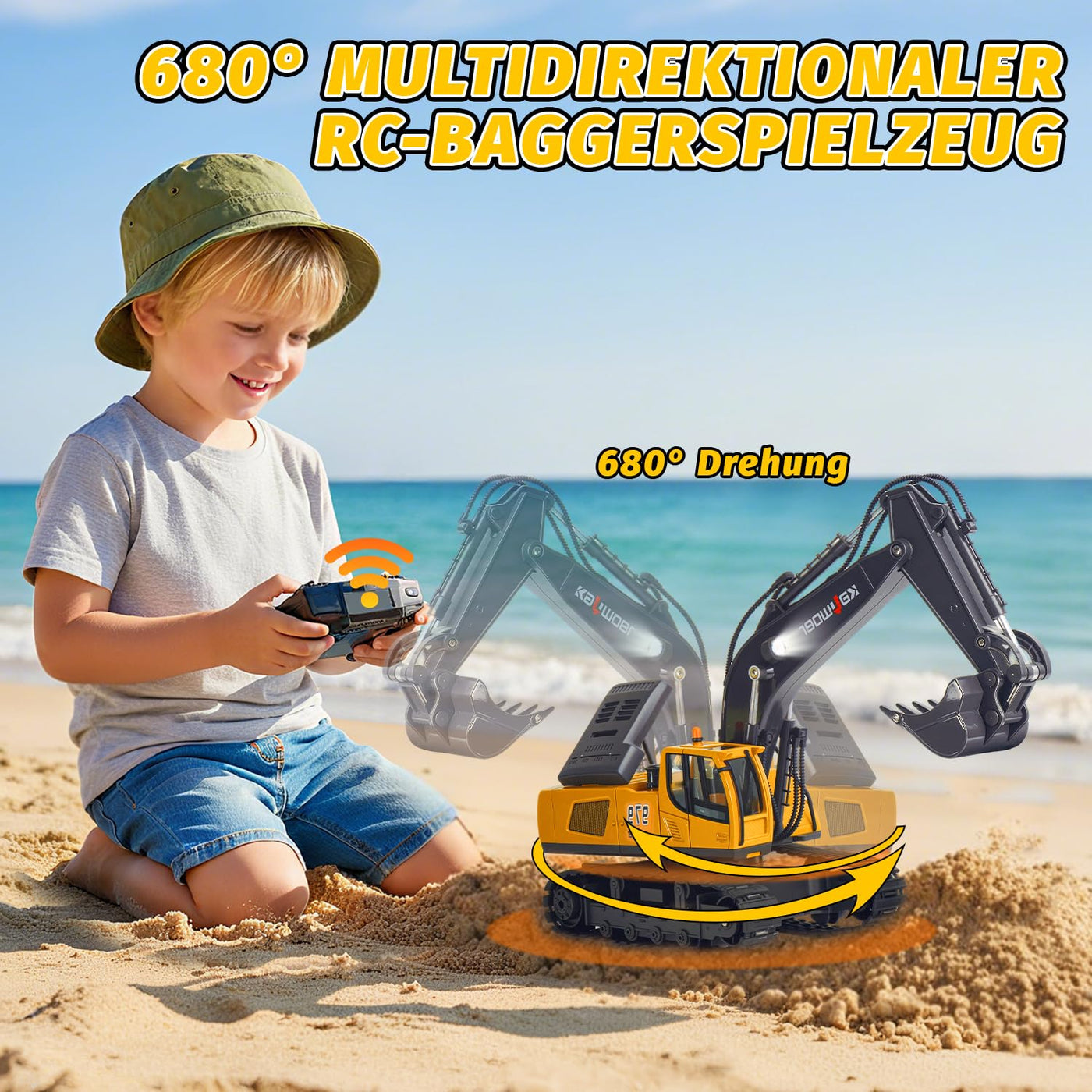 Ferngesteuerter Bagger Ferngesteuert ab 3 4 6 8 Jahre, 1:18 11 Kanäle bagger mit Fernbedienung, Schaufel und LED-Licht, Raupenbagger Spielzeug für 3 4 6 8 Jahre, Geschenk zum Geburtstag für Kinder