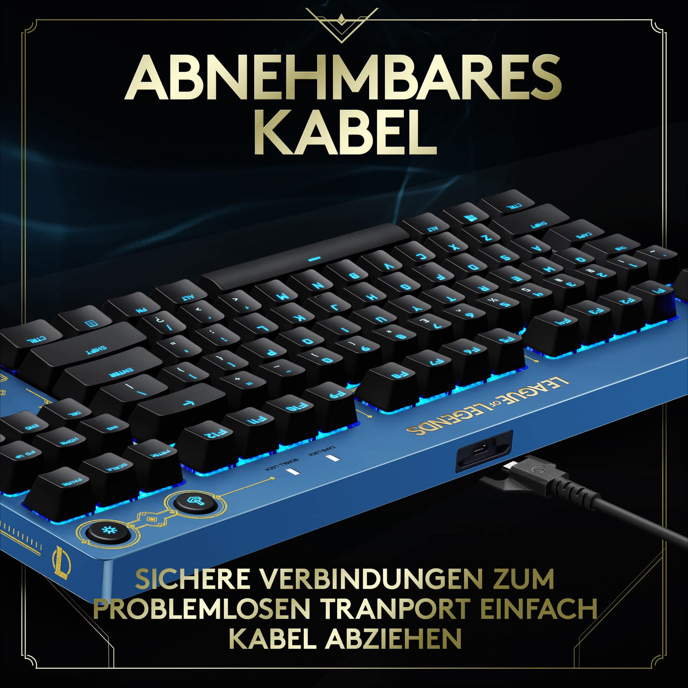 Logitech G PRO Mechanische Gaming-Tastatur - Portabel und ohne Nummernblock, Abnehmbares USB-Kabel, LIGHTSYNC RGB beleuchtete Tasten, Offizielle League of Legends Edition