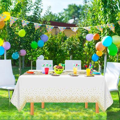 MOKANI Einweg Tischdecke, 4 Stück Tischdecken Geburtstag, Wasserdicht Tischdecke Bierzeltgarnitur, Rechteckig Tischtuch Geeignet für Party, Weihnachten, Hochzeit, 137 x 274 cm, Gold