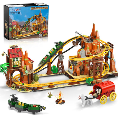 INSOON Achterbahn Bauspielzeug mit Grubenbahn Kettenantrieb Wagen, 1270 Stück Minen Zug Achterbahn Modell Spielzeug, Klemmbausteine Geschenk für Erwachsene Jugendliche Kinder Jungen Mädchen 10+ Jahren