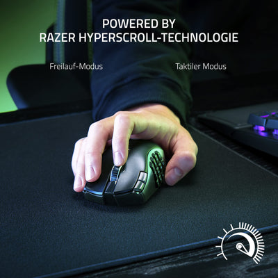 Razer Naga V2 HyperSpeed - Ergonomische Kabellose MMO Gaming Maus (19 Programmierbaren Tasten, Wireless 2,4 GHz, Bluetooth, Bis zu 250 Stunden, Focus Pro 30K Optischer Sensor) Schwarz