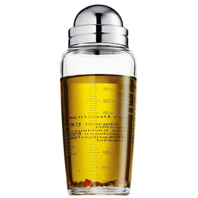 WMF Salat Dressingshaker 400ml, Glasbehälter mit Skalierung, mit 5 aufgedruckte Rezepte, Glas, Cromargan Edelstahl, spülmaschinengeeignet