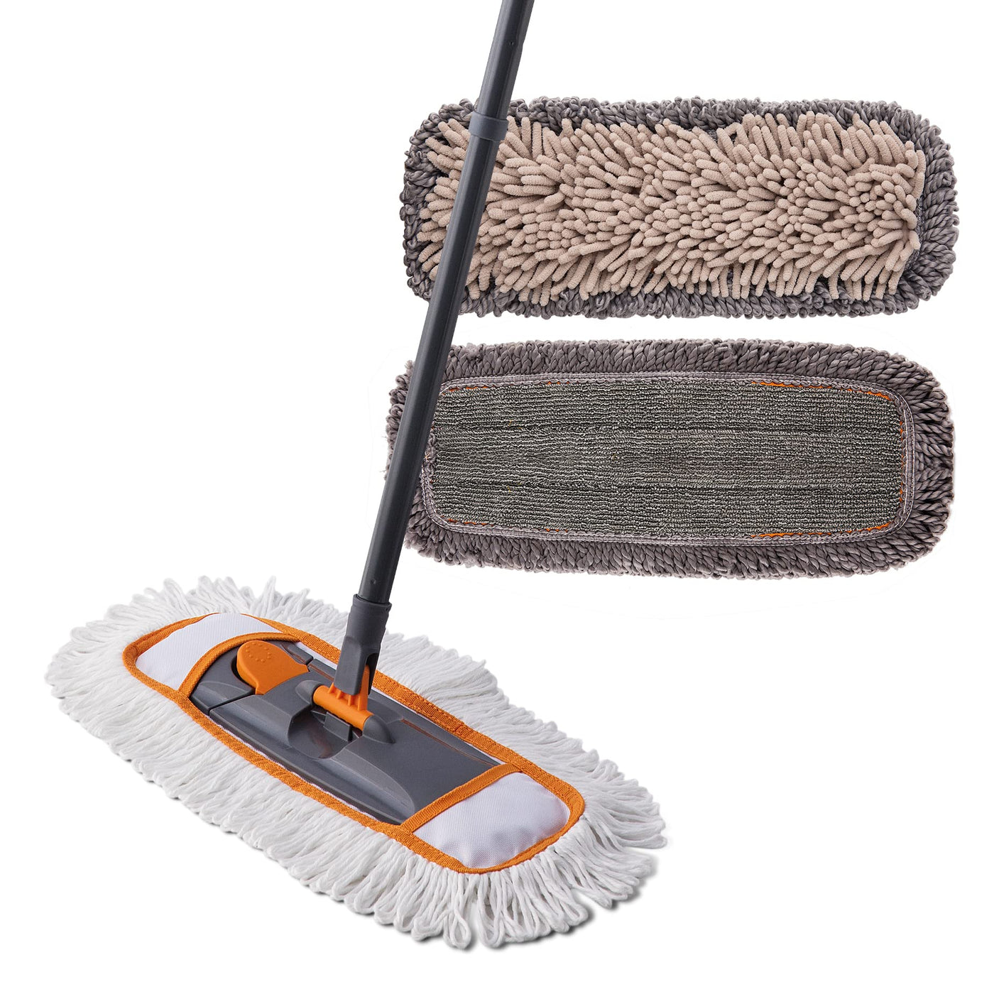 CLEANHOME Nass- & Trockenmopps für den Haushalt，Bodenwischer Set mit 3 Verschiedenen Waschbaren Mopp-Pads und Ausziehbarem langem Griff, Wischer Boden,Wischmopp for Hardwood,Marble,Tile Floor Mopping.