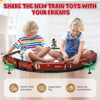 Eisenbahn Kinder Elektrisch Zug, Fernbedienung Dampfzug Spielzeug mit Rauch, Lichtern und Ton, Elektrische Eisenbahnsets für Kinder mit Eisenbahnbausätzen, Geschenke Zug Spielzeug für 3+ Jahren