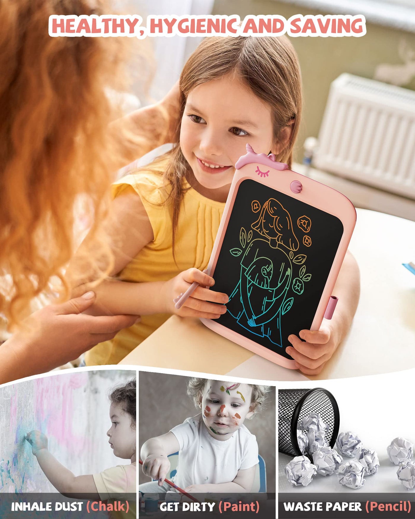 10-Zoll-LCD-Schreibblock, elektronisches digitales Schreiben und Farbbildschirm-Graffiti-Brett, Geschenke für Kinder und Erwachsene 3, 4, 5, 6, 7, 8 (Rosa)