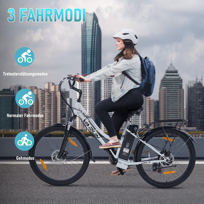 VARUN E-Bike, 26" Elektrofahrrad Damen Herren, Trekking Pedelec mit 48V Lithium Akku, 250W 55NM Motor, E-Fahrrad mit 5 Modi, 7-Gang, LCD-Display, Cruise Citybike Electric Bike bis zu 80KM