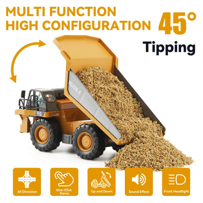 KIZJORYA Ferngesteuerter Muldenkipper, Ferngesteuertes Baufahrzeug für Kinder mit 9-Kanal-Metallbett-Lichtton, Transport-LKW-Spielzeug, Geschenk für Jungen Mädchen von 4–12