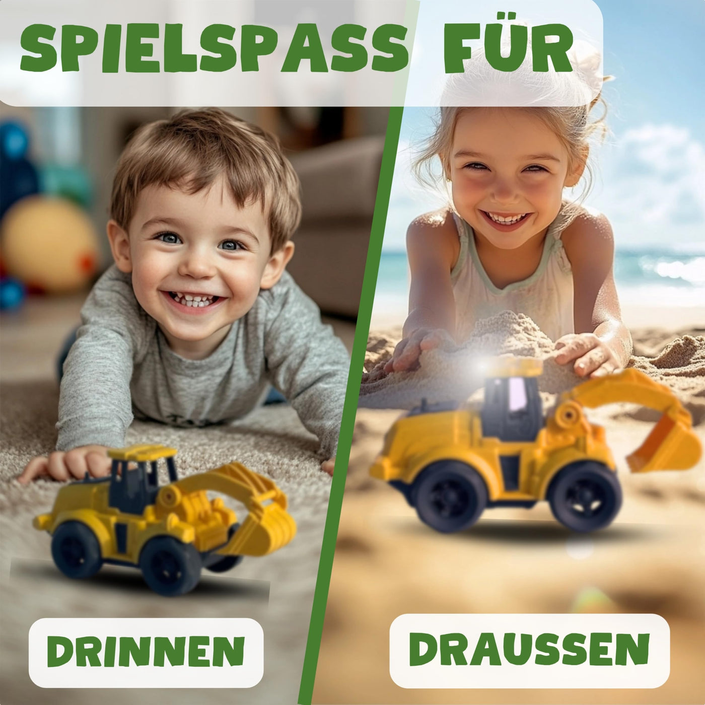 BIOPLAY® Bagger Spielzeug ab 2 Jahre | Bio Kunststoff | Bewegliche Baggerschaufel | Nachhaltiges Spielzeug ab 18 Monate für Jungen und Mädchen | Indoor und Outdoor | Baustellenfahrzeug