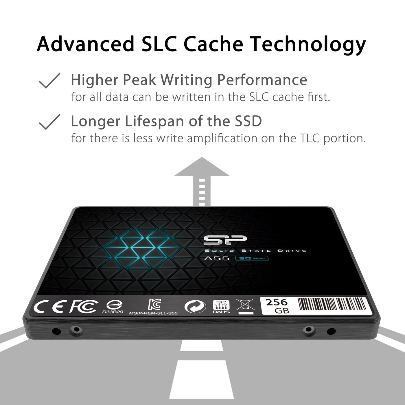 Silicon Power SSD 256GB 3D NAND A55 SLC Cache Performance Boost 2,5 Zoll SATA III 7mm (0,28") Interne SSD, Festkörper-Laufwerk