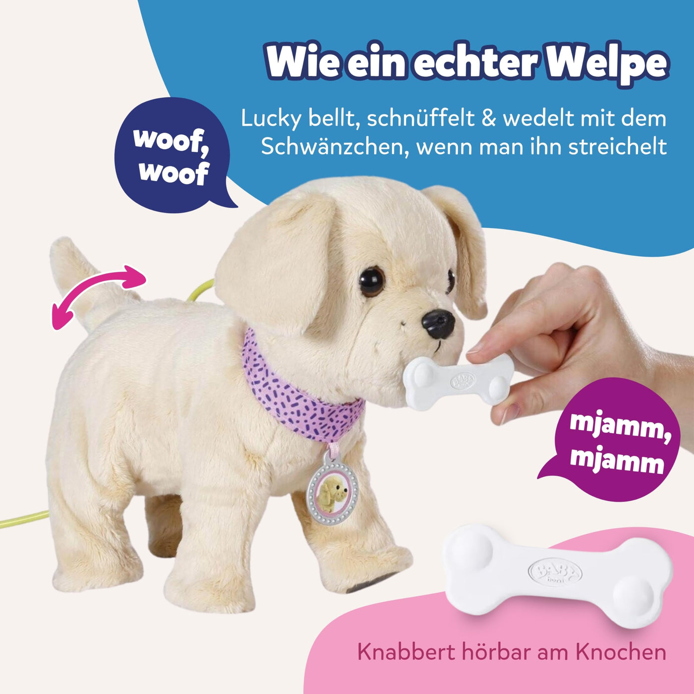 BABY born Mein Hund Lucky mit 5 verschiedenen Funktionen, für Kinder ab 3 Jahren, funktioniert mit Batterien, 835869 Zapf Creation, Rosa