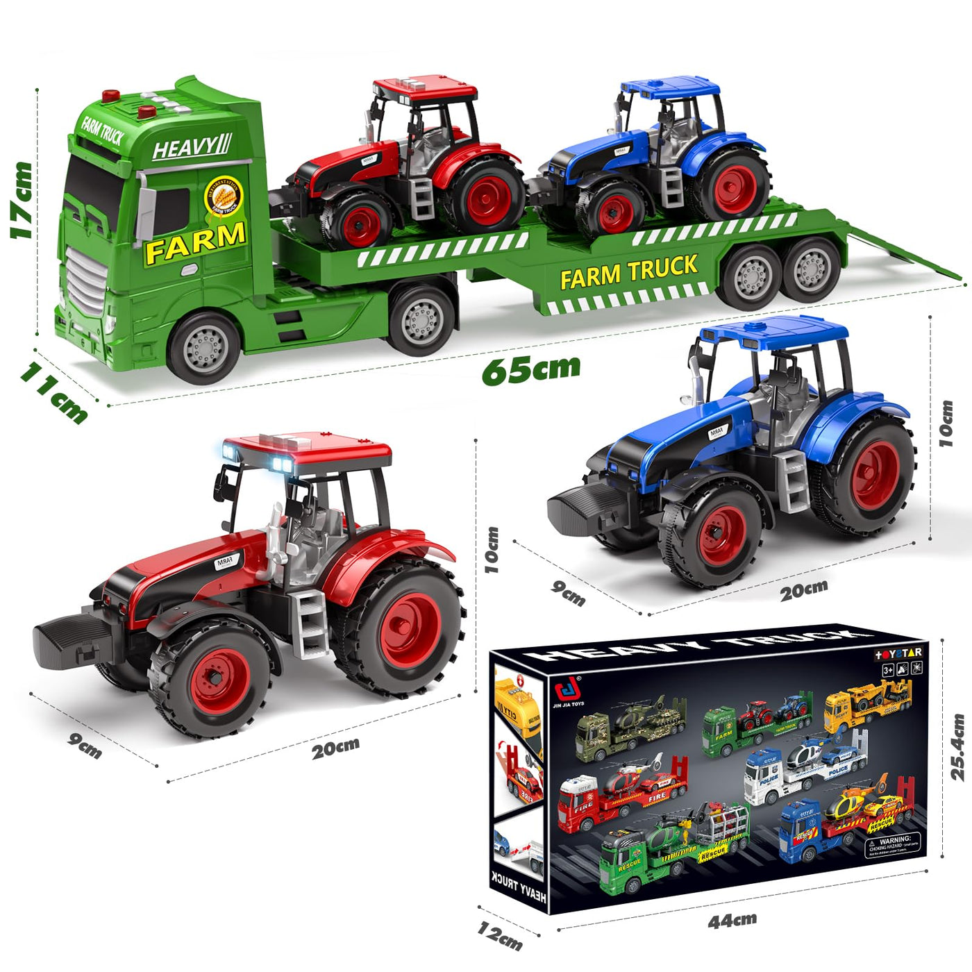 Tacobear Traktor Spielzeug mit Anhänger, Großer Bauernhof Traktor mit Licht und Sound Auto Transporter LKW Spielzeug Trecker Fahrzeuge Kinder Spielzeug ab 3 4 5 6 Jahre Junge Geschenk