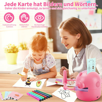 Charmofun Malroboter für Kinder, Zeichenroboter Kinder mit Stift & 100 Karten, Drawing Robot zur Frühkindliche Bildung, Sprachinteraktiver Lernspielzeug für Jungen Mächen ab 3 Jahren (Rosa)