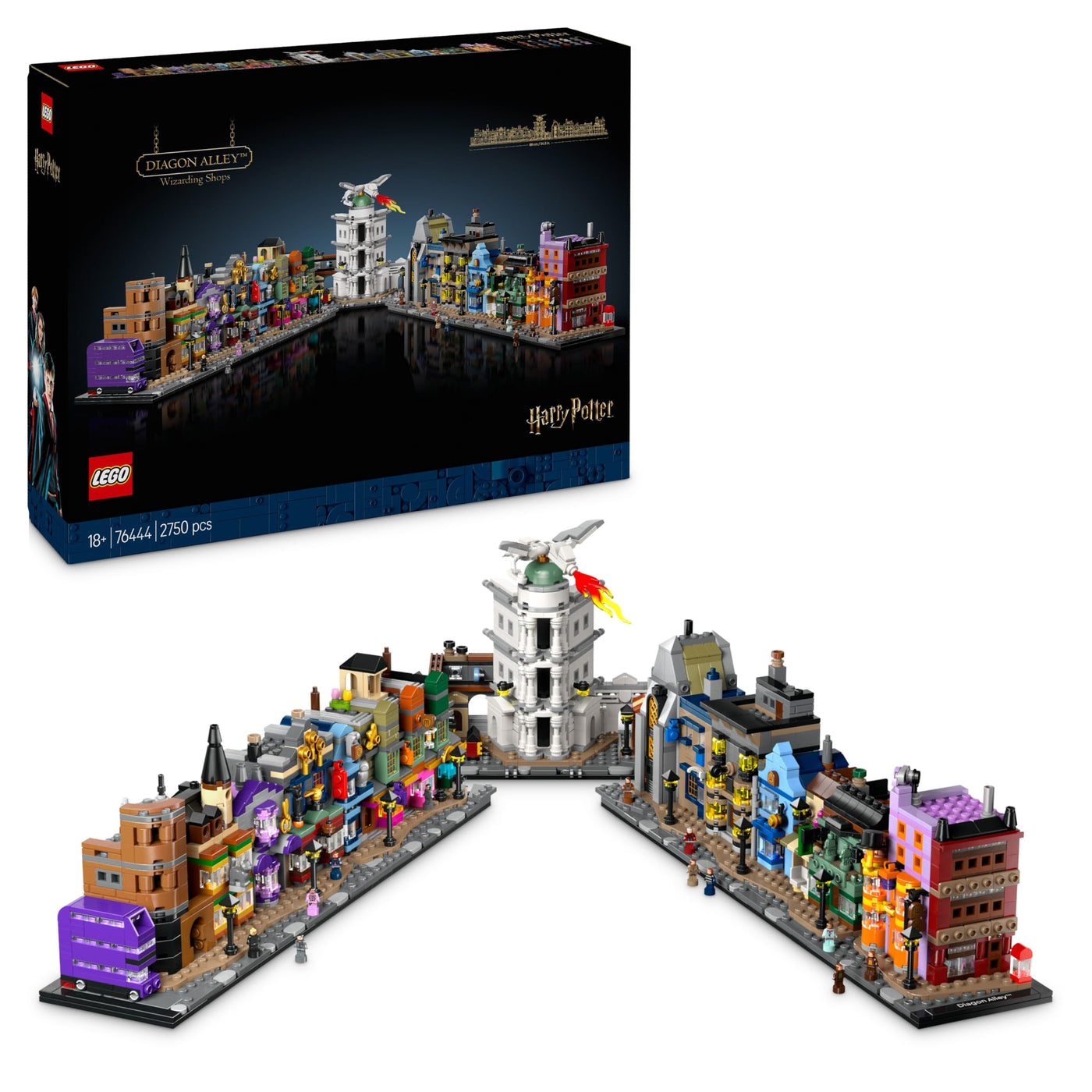 LEGO Harry Potter Die Zauberläden der Winkelgasse - Miniaturstraße zum Ausstellen - 12 Mikrofiguren zum Sammeln, inkl. Harry Potter, Draco Malfoy, Hermine Granger - Geschenk für Erwachsene 76444