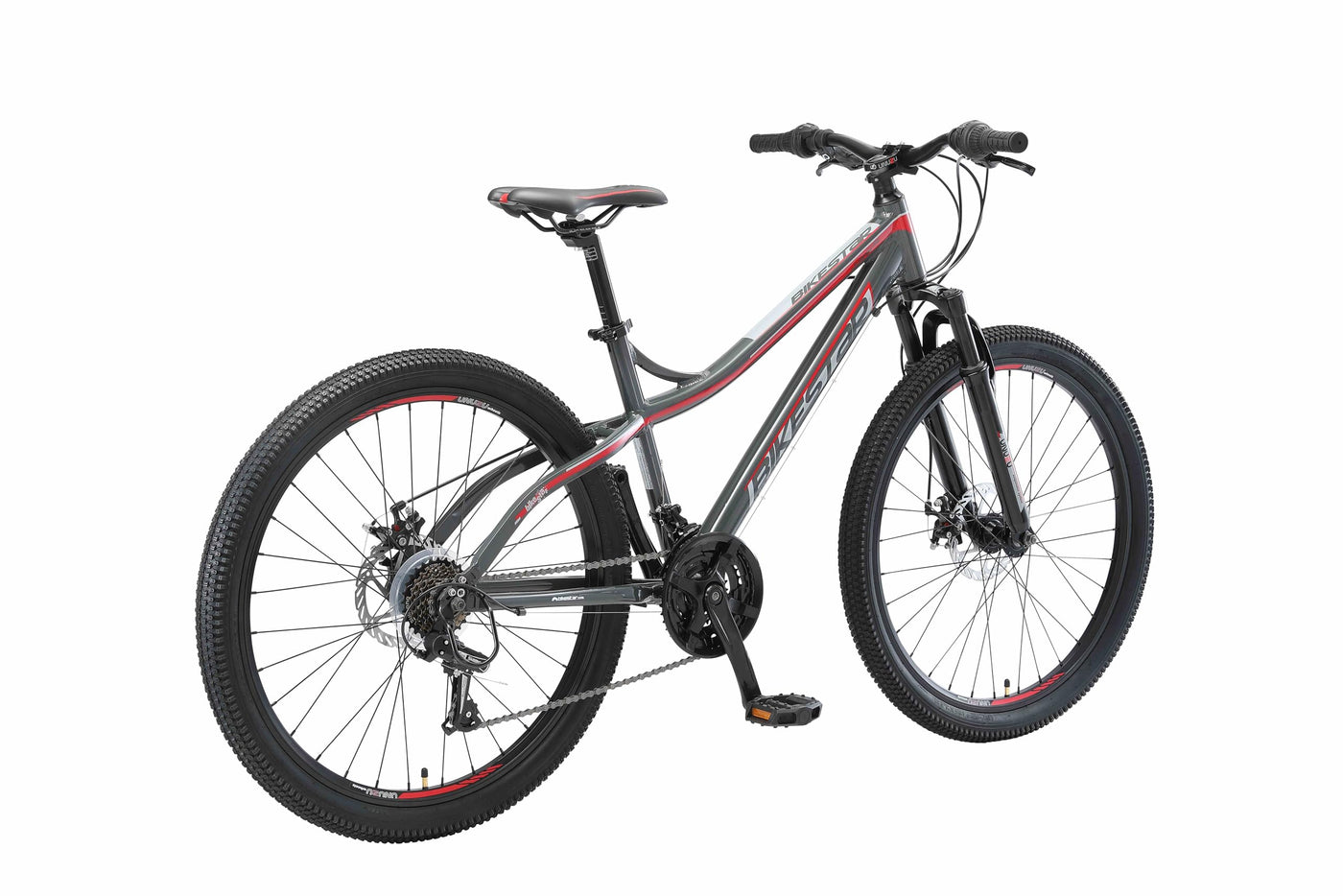 BIKESTAR Hardtail Aluminium Mountainbike Shimano 21 Gang Schaltung, Scheibenbremse 26 Zoll Reifen | 16 Zoll Rahmen Alu MTB | Grau & Rot
