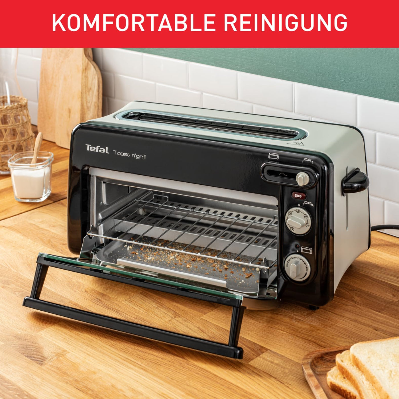 Tefal Toast n’ Grill TL6008 | 2 in 1 Toaster und Mini-Ofen | Sehr energieeffizient und schnell | 1300 Watt | 43.5 x 28.5 x 22.5 cm | Schwarz/ Alu matt | 220-240V | 50-60Hz