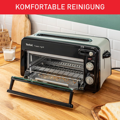 Tefal Toast n’ Grill TL6008 | 2 in 1 Toaster und Mini-Ofen | Sehr energieeffizient und schnell | 1300 Watt | 43.5 x 28.5 x 22.5 cm | Schwarz/ Alu matt | 220-240V | 50-60Hz